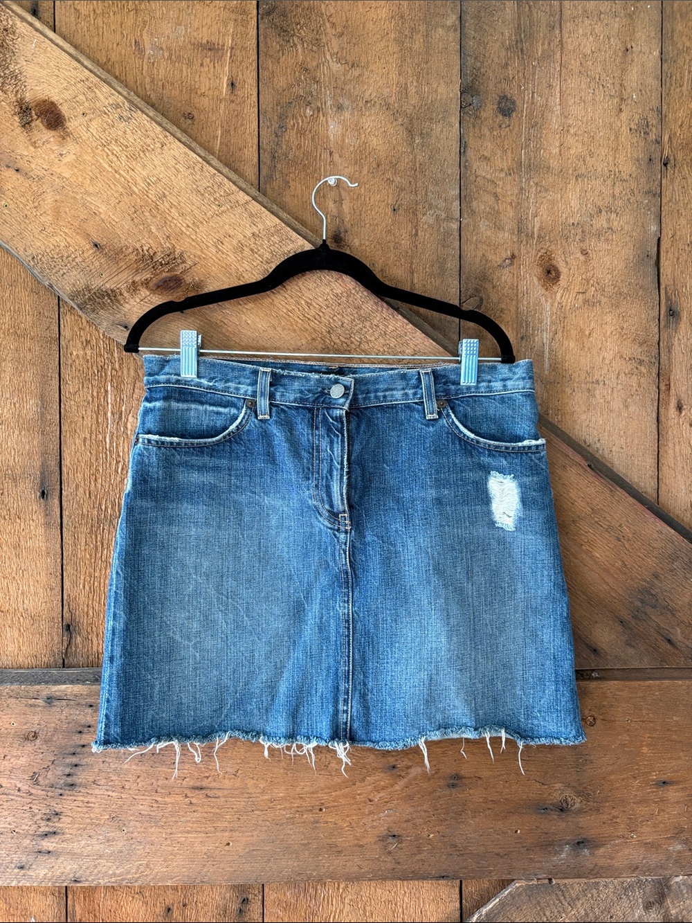 J. Crew Distressed Blue Denim Mini Skirt